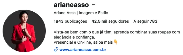 Perfil do Instagram de Ariane Asso, com mais de 42 mil seguidores
