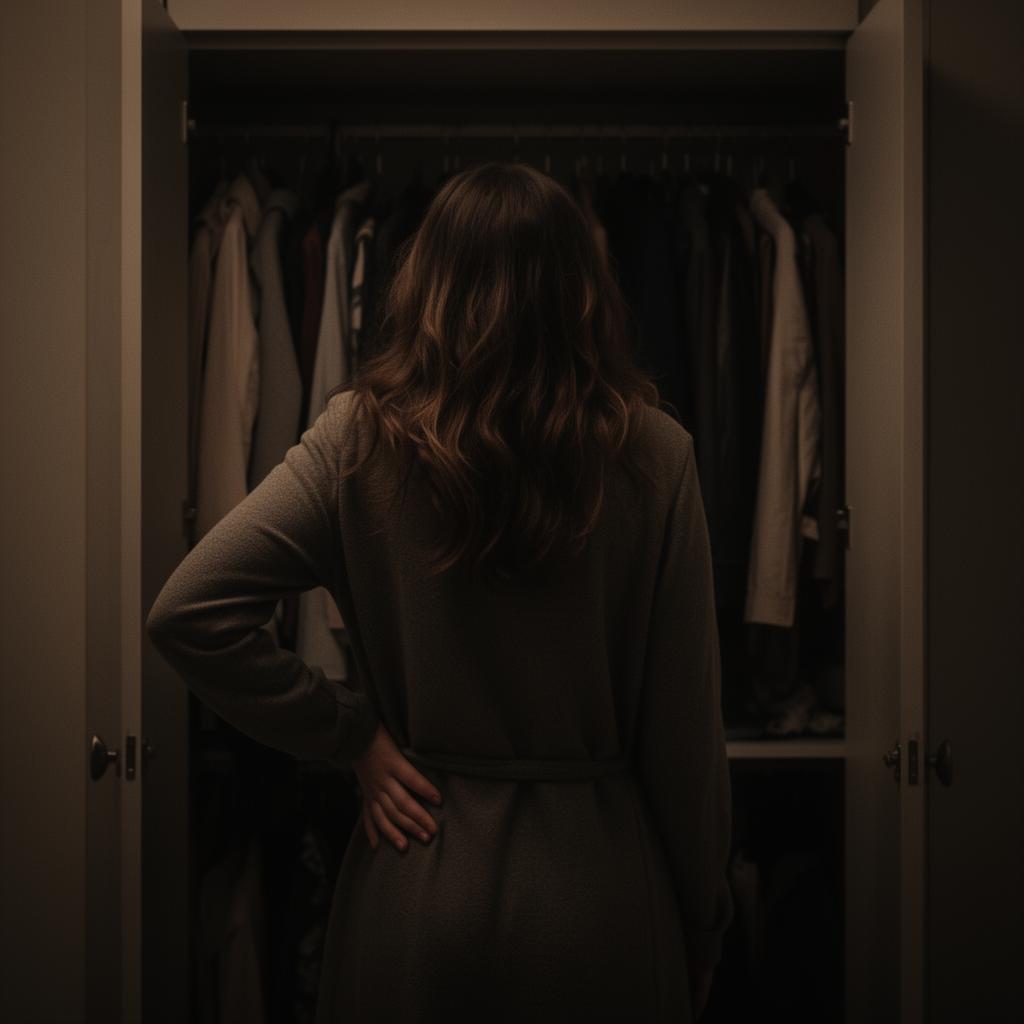 Mulher indecisa em frente ao guarda-roupa